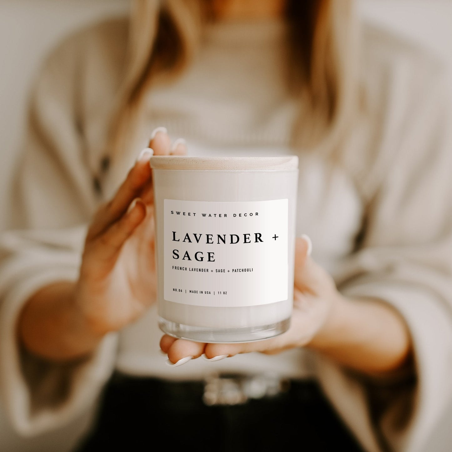 Lavender and Sage Soy Candle - White Jar - 11 oz