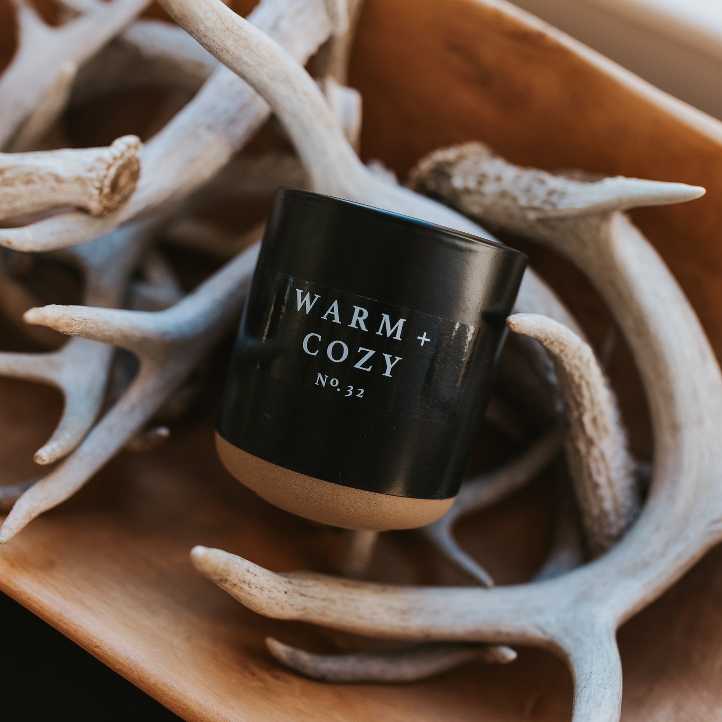 Warm and Cozy Soy Candle - Black Stoneware Jar - 12 oz