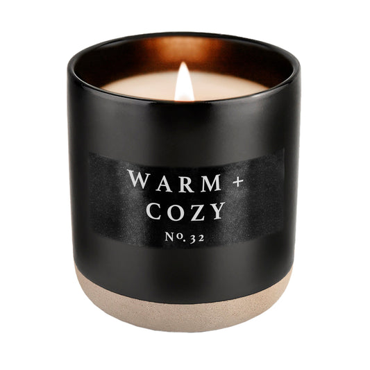 Warm and Cozy Soy Candle - Black Stoneware Jar - 12 oz