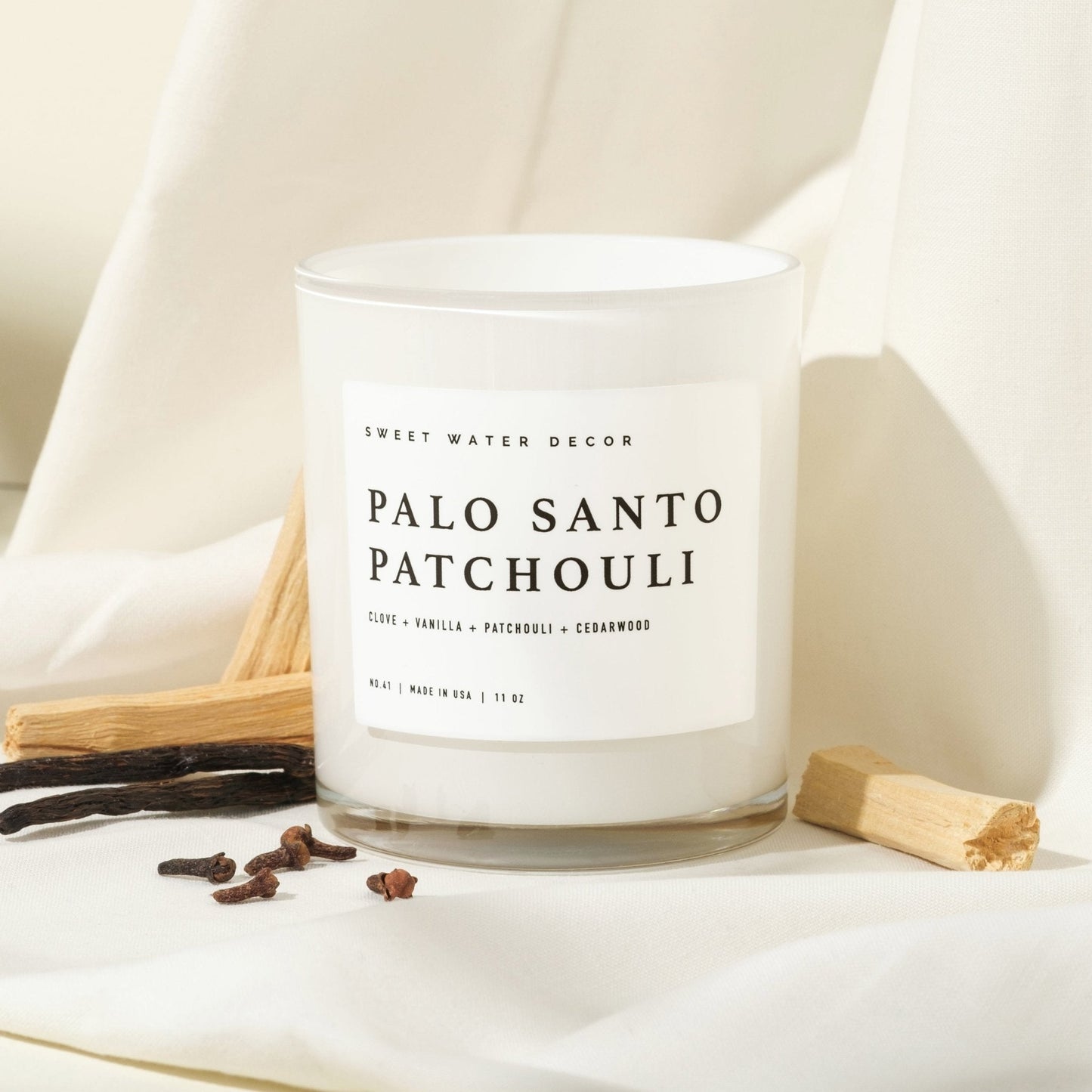 Palo Santo Patchouli Soy Candle - White Jar - 11 oz