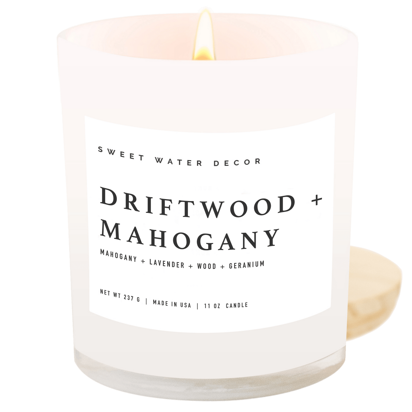 Driftwood and Mahogany Soy Candle - White Jar - 11 oz