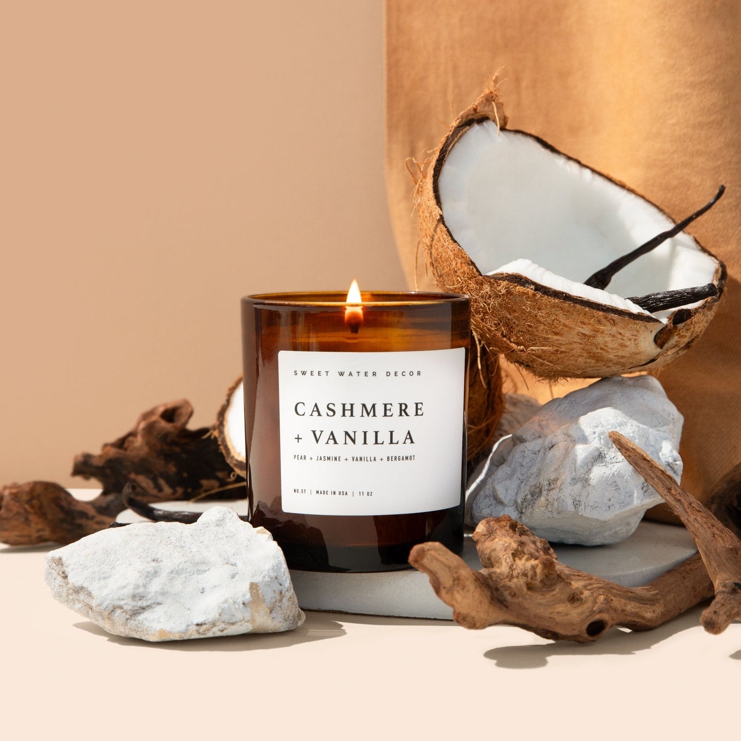 Cashmere and Vanilla Soy Candle - Amber Jar - 11 oz