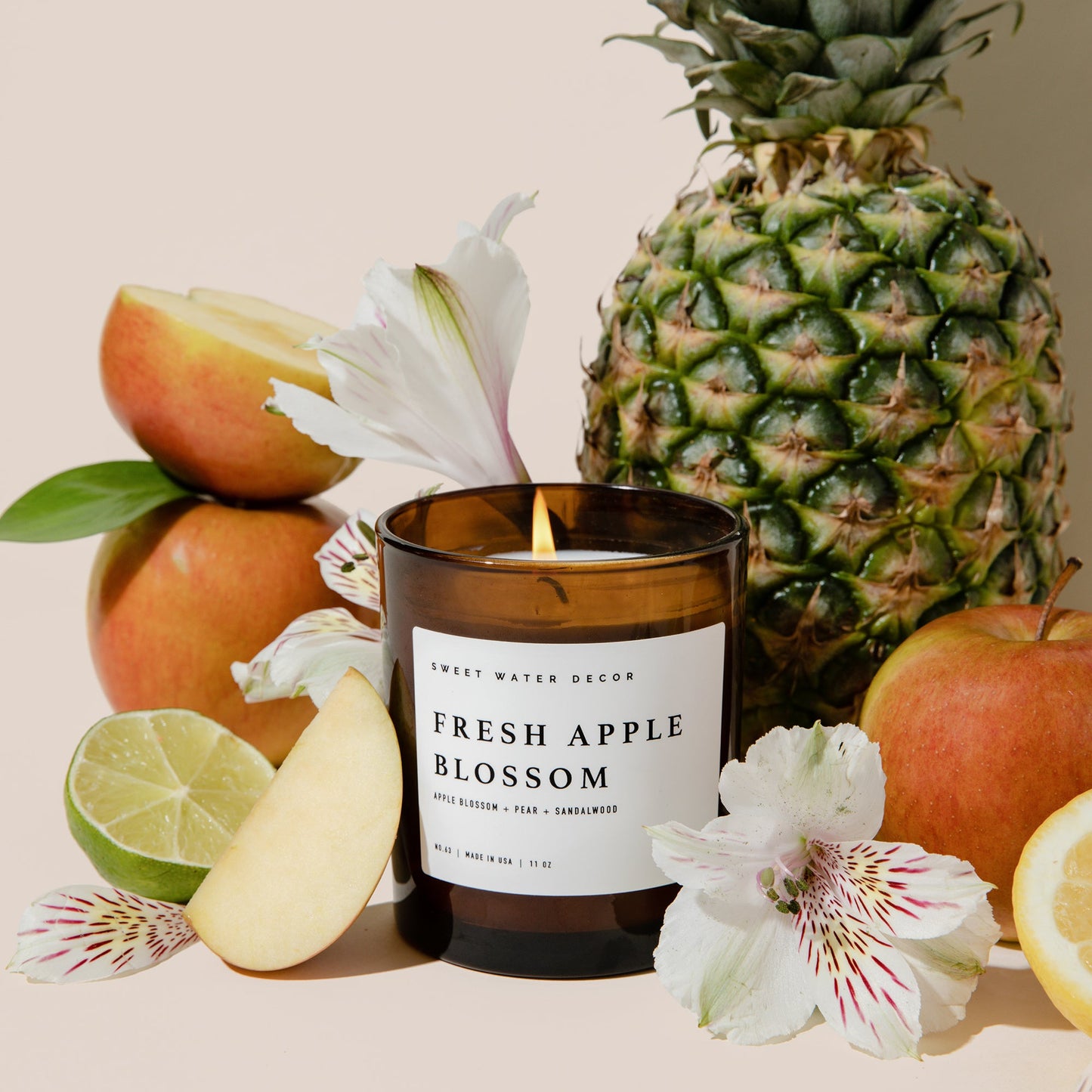 Fresh Apple Blossom Soy Candle - Amber Jar - 11 oz