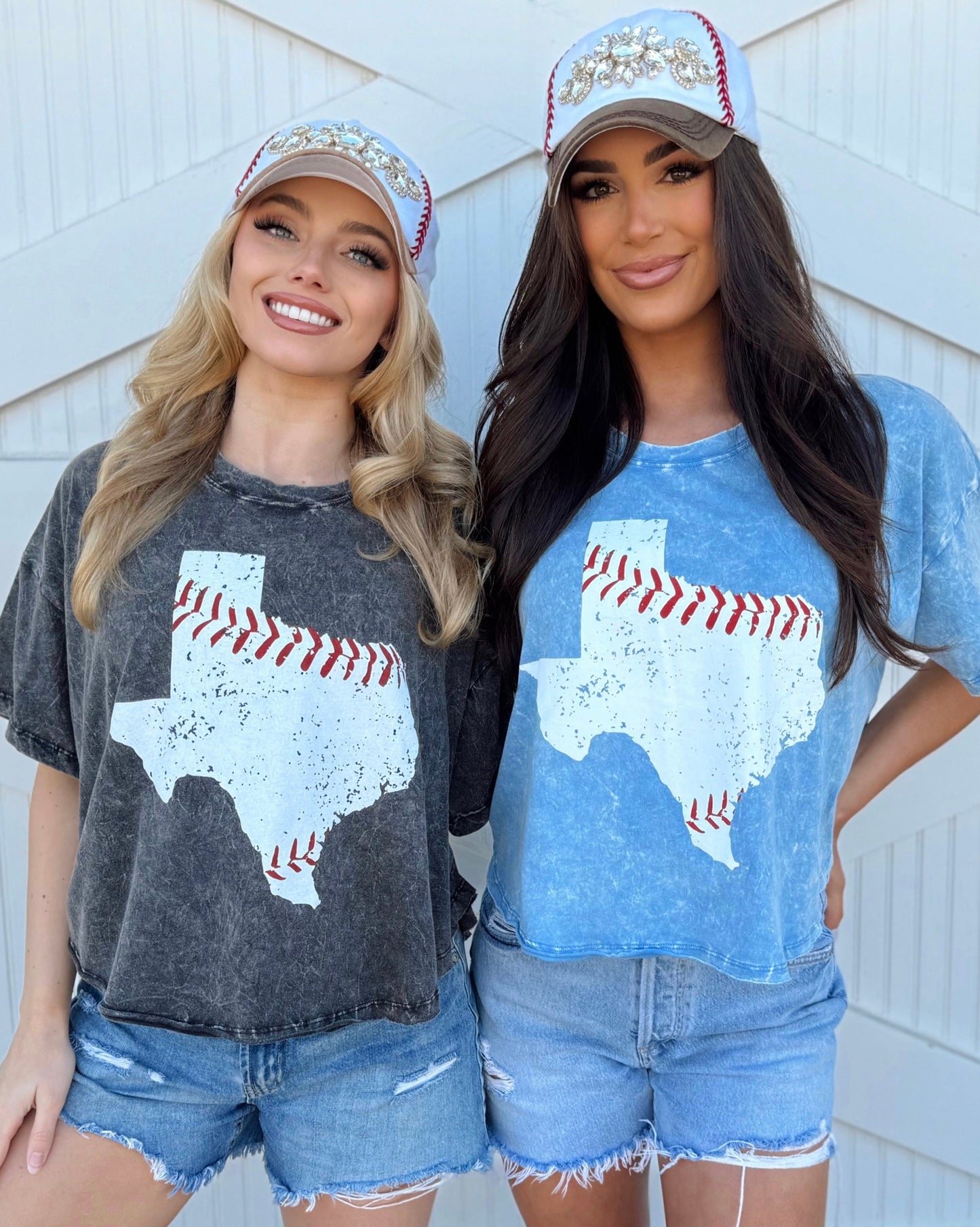 Blue Baseball In “Texas” Mineral-Dipped Flowy Cropped Tee