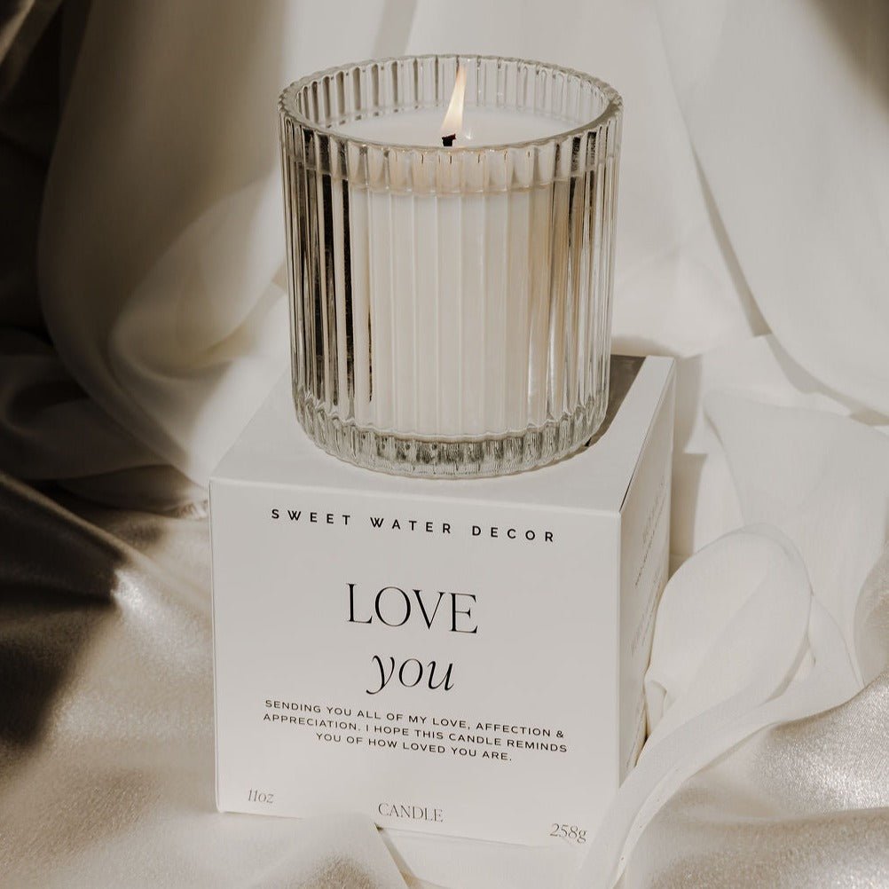 Love You Fluted Soy Candle - Ribbed Glass Jar with Box - 11 oz