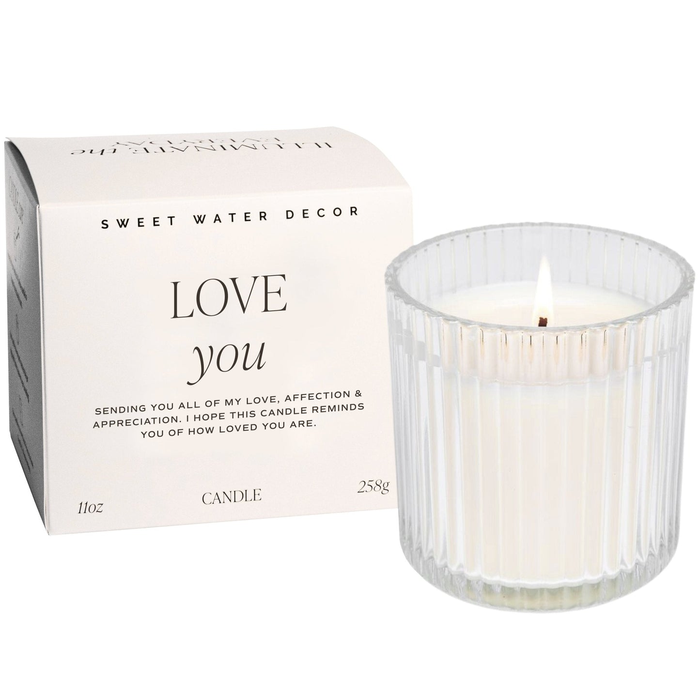 Love You Fluted Soy Candle - Ribbed Glass Jar with Box - 11 oz