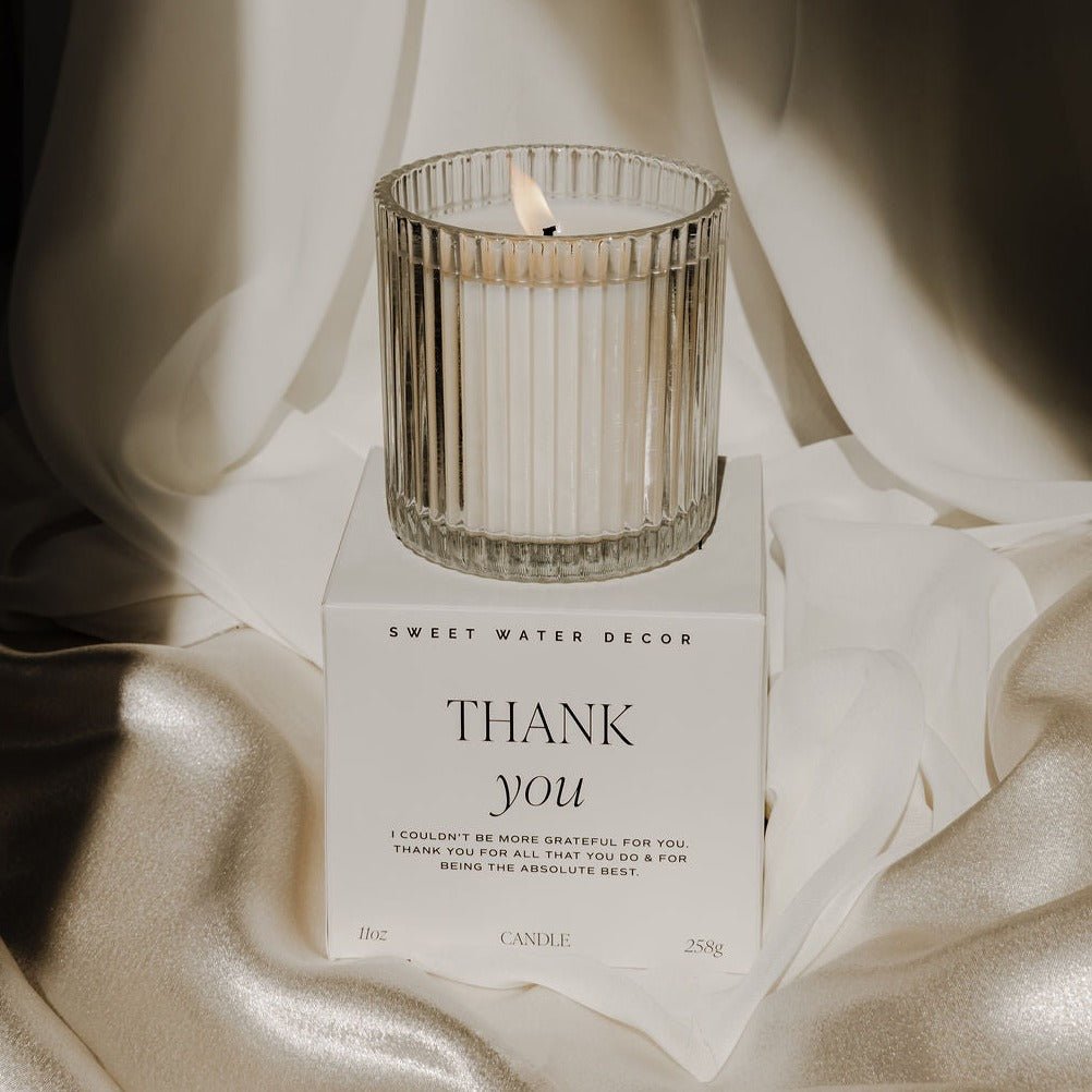 Thank You Soy Candle - Ribbed Glass Jar with Box - 11 oz