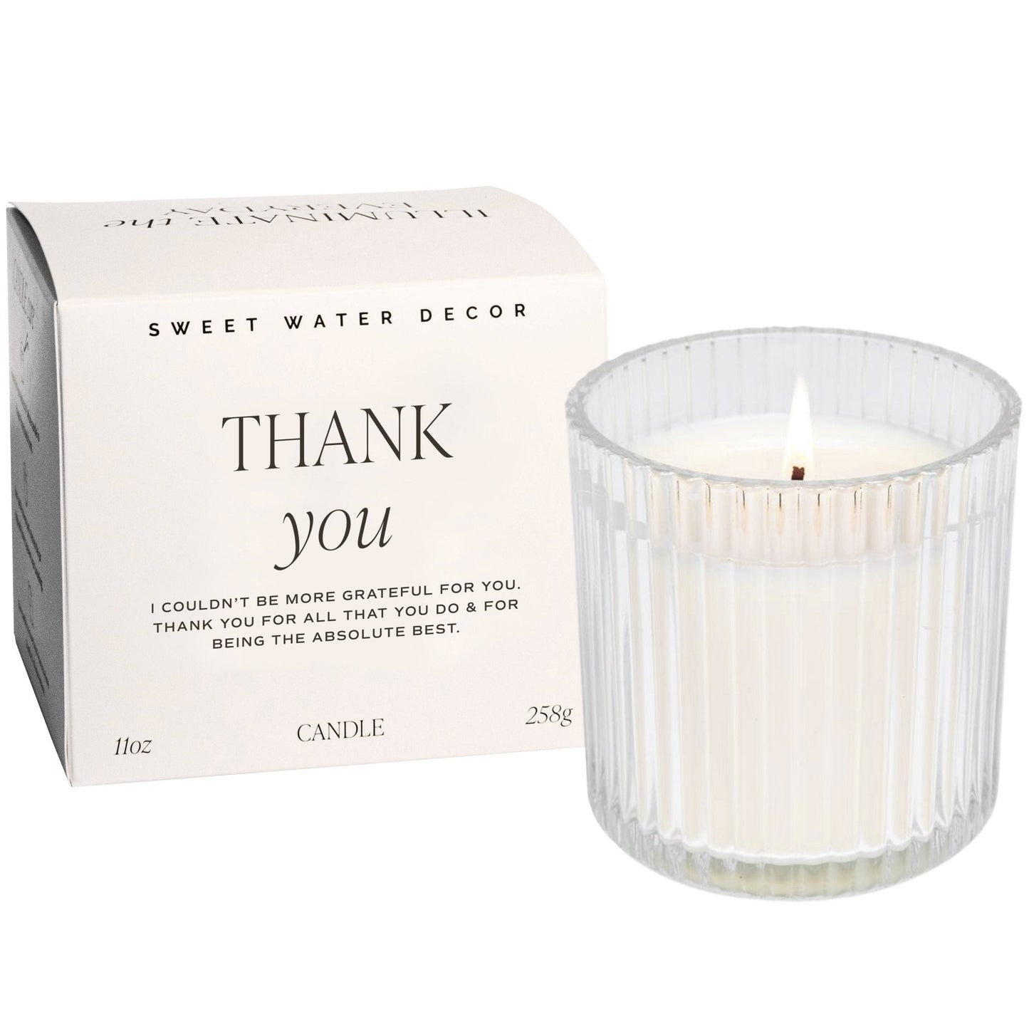 Thank You Soy Candle - Ribbed Glass Jar with Box - 11 oz