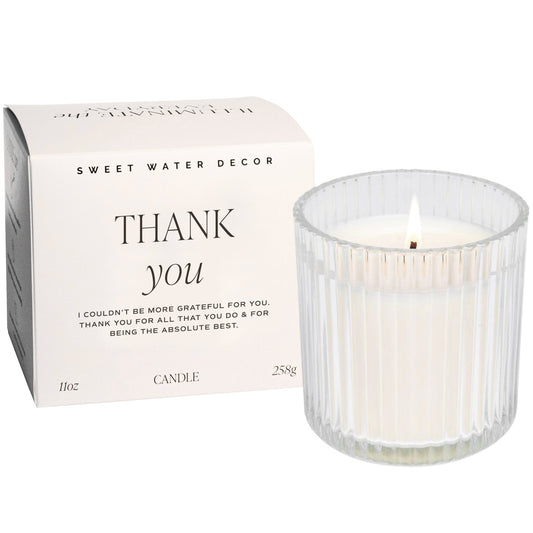 Thank You Soy Candle - Ribbed Glass Jar with Box - 11 oz