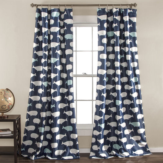 Whale Light Filtering Window Curtain Panel Set