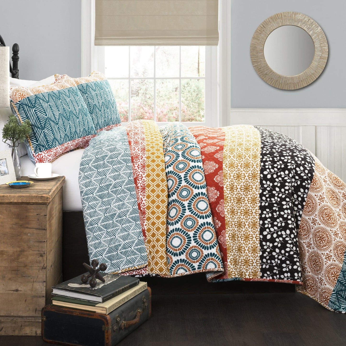 Bohemian Stripe Quilt 3 Piece Set