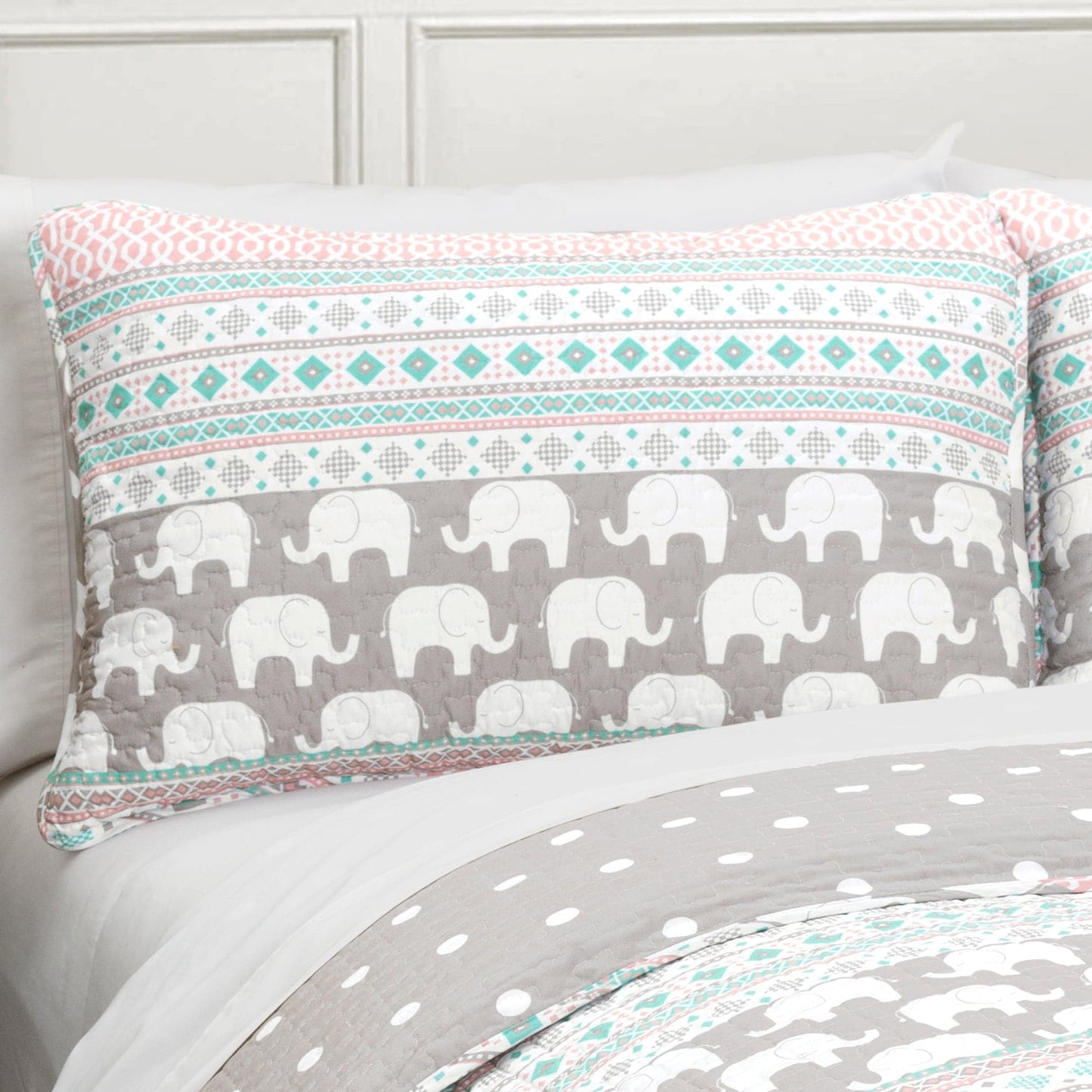 Elephant Stripe Quilt 5 Piece Set Full/Queen