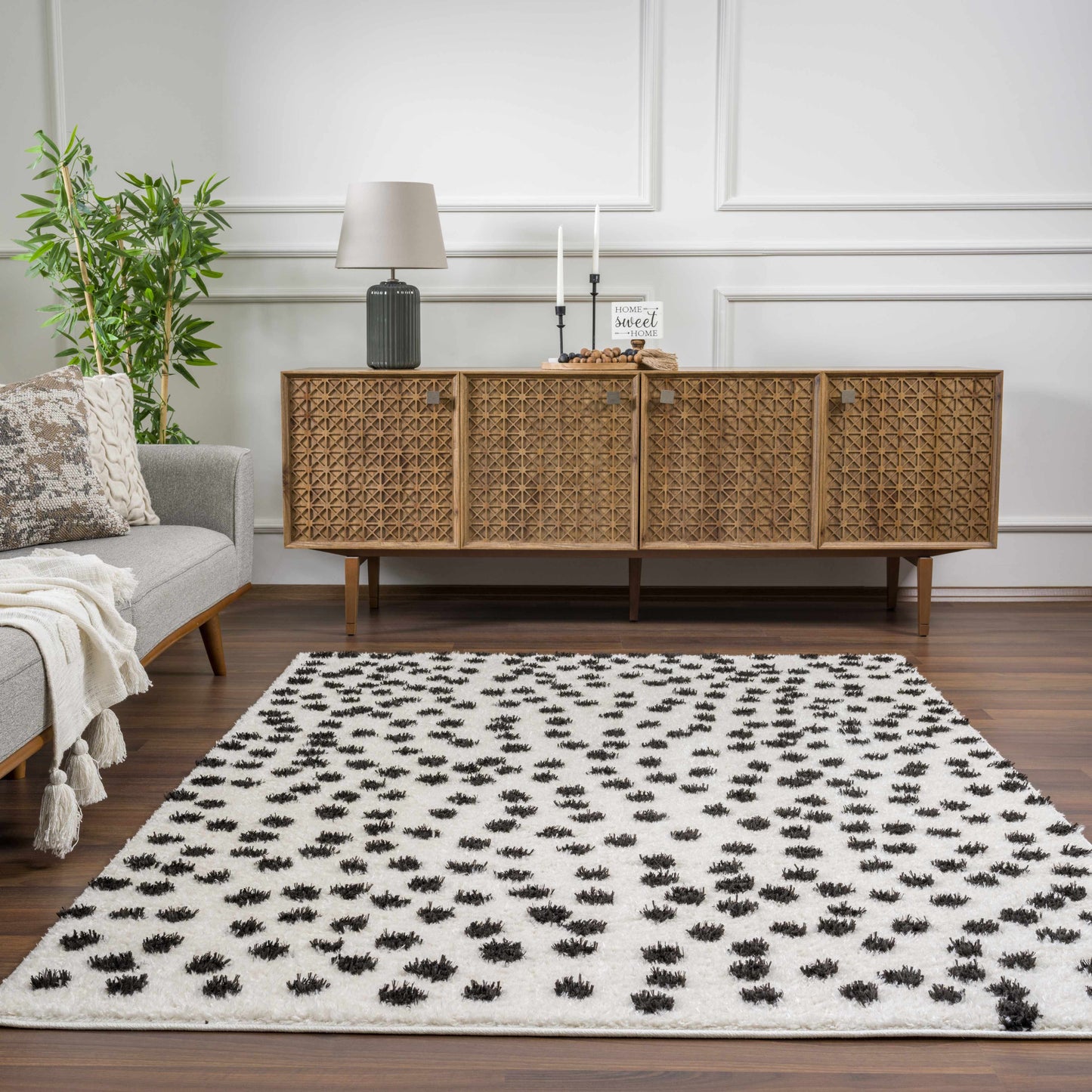 Cansu Black & White Dotted Area Rug