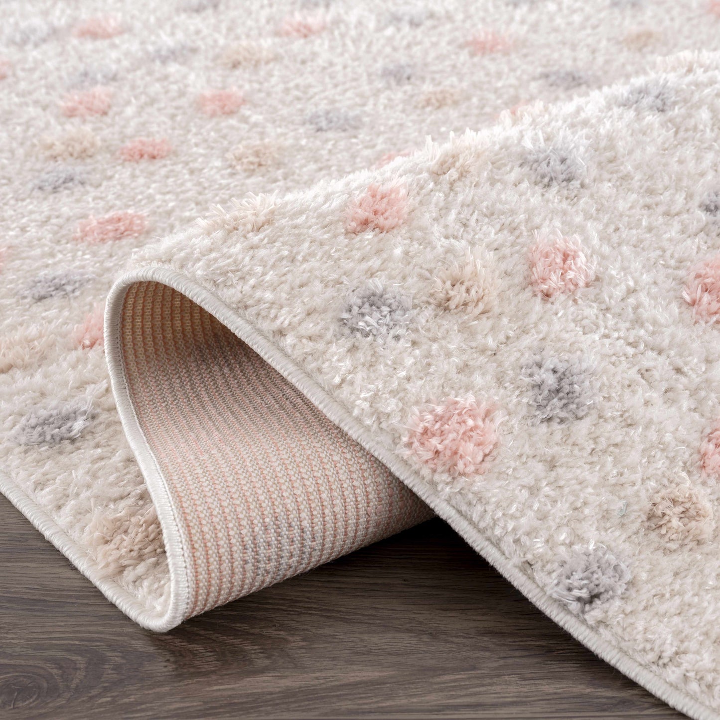 Cansu Pink & Cream Dotted Area Rug