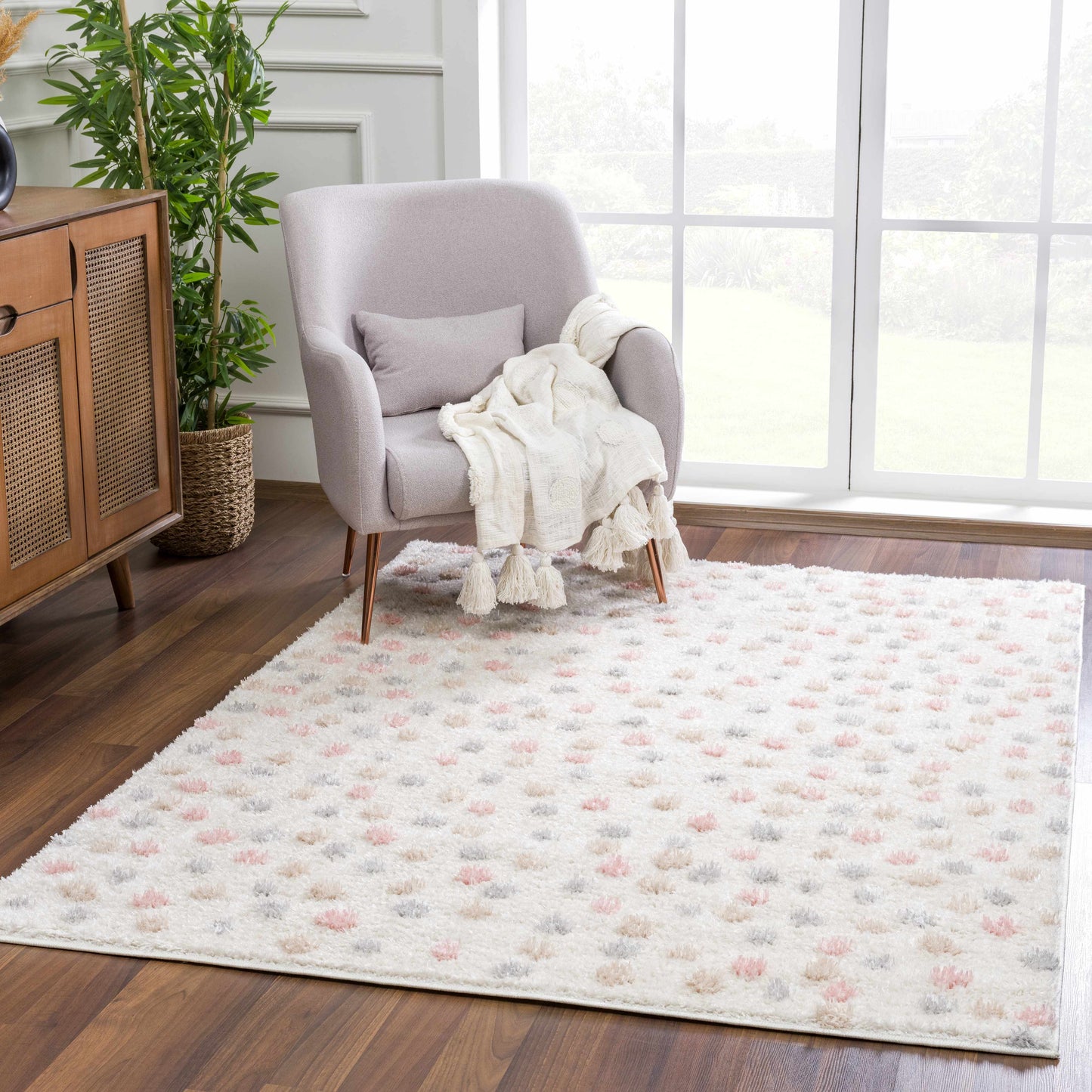 Cansu Pink & Cream Dotted Area Rug