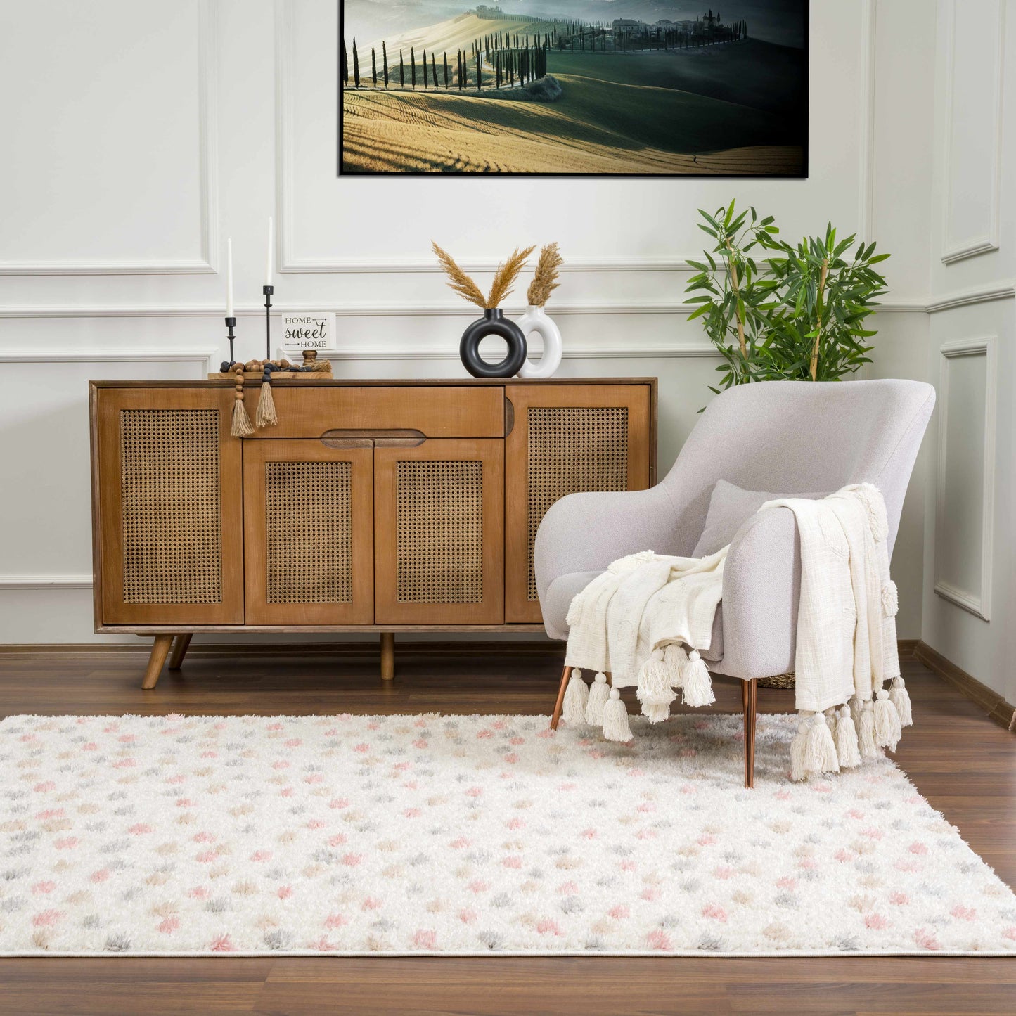 Cansu Pink & Cream Dotted Area Rug