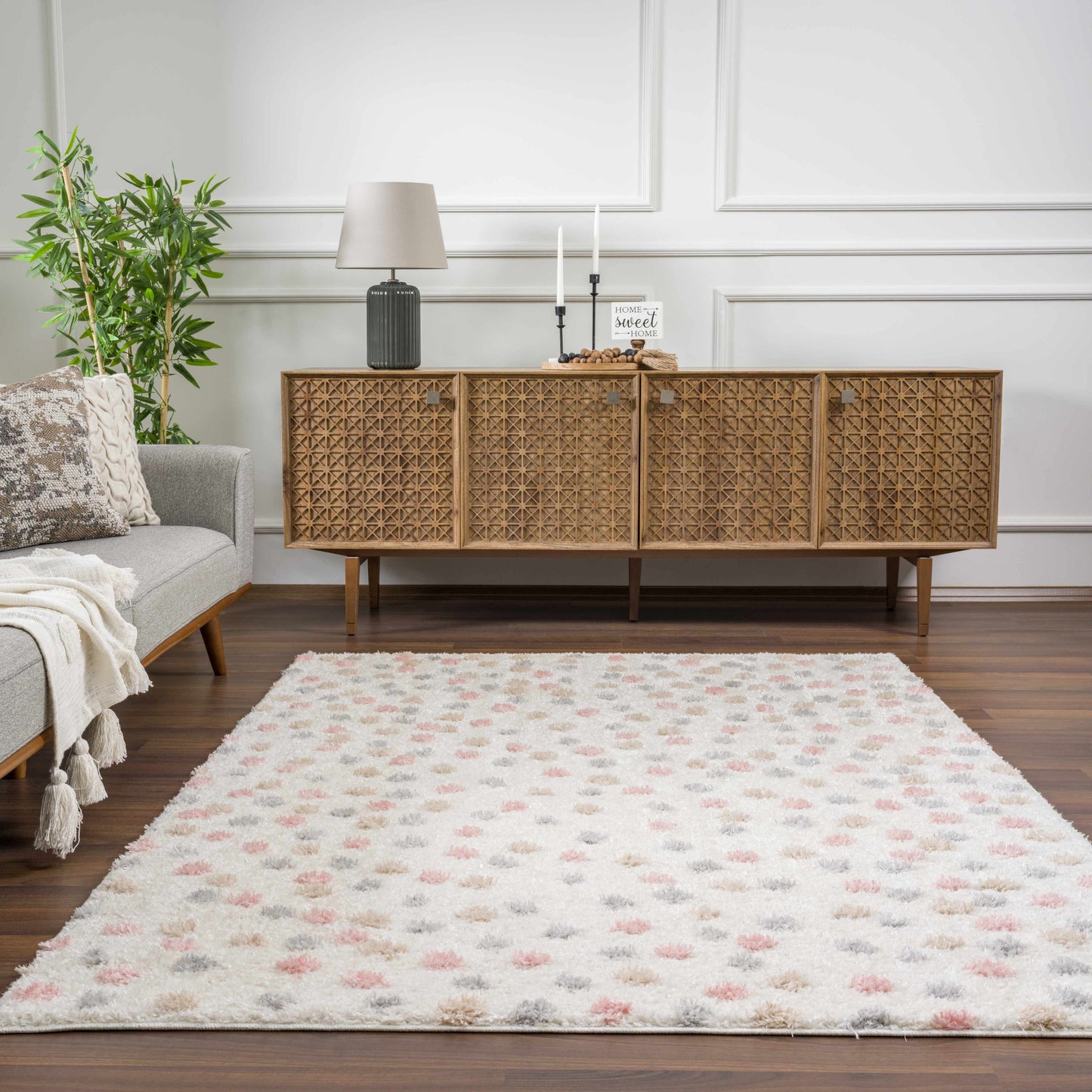 Cansu Pink & Cream Dotted Area Rug