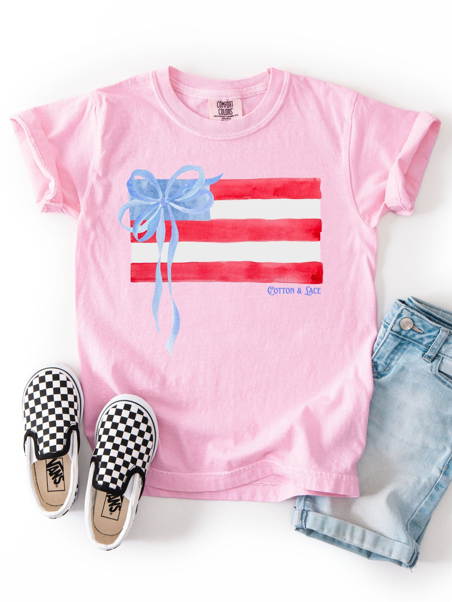 Cotton & Lace Comfort Colors Watercolor Flag with Bow