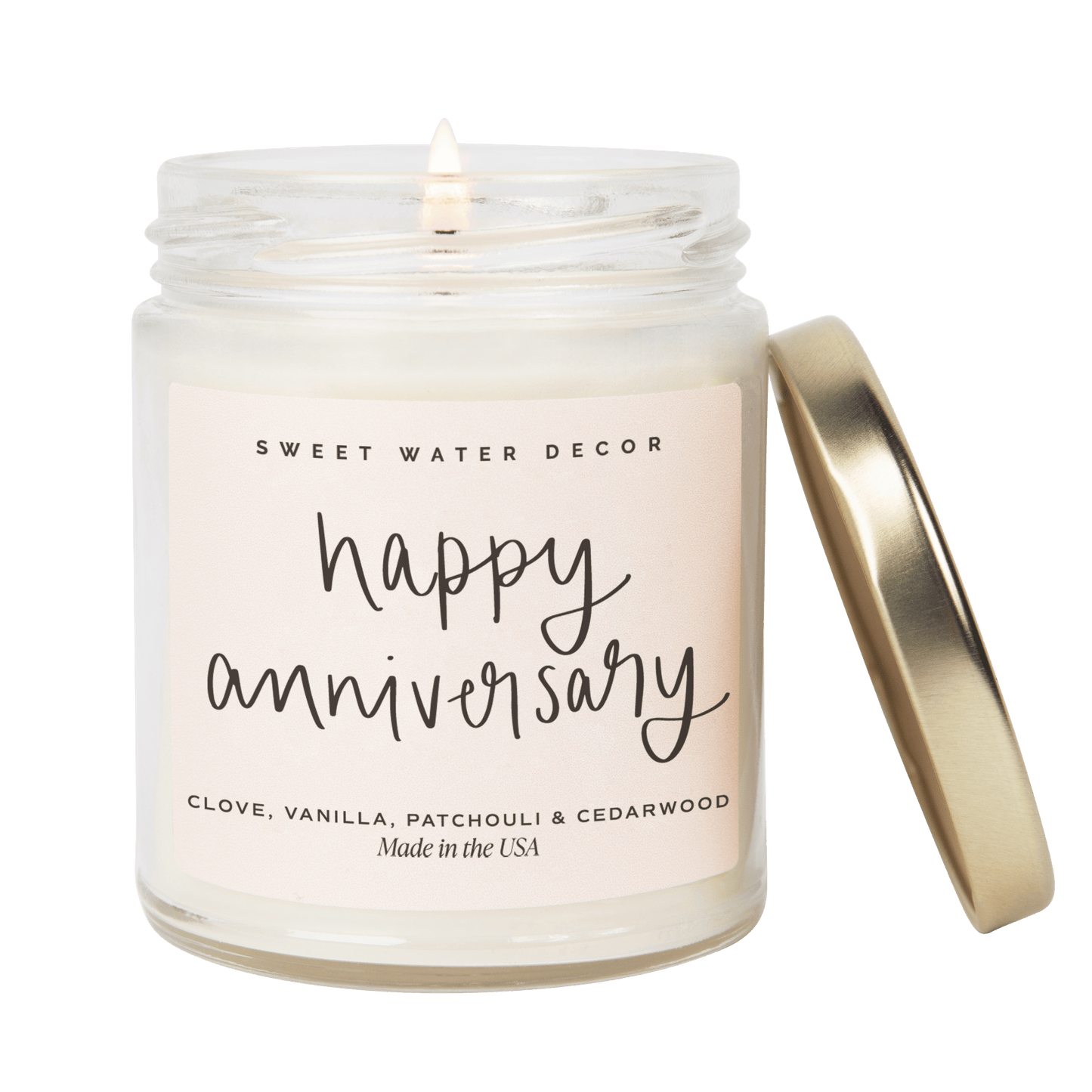 Happy Anniversary Soy Candle - Clear Jar - 9 oz (Palo Santo Patchouli)