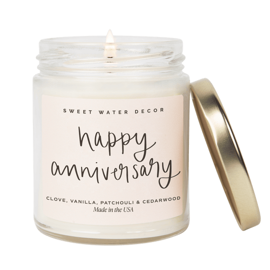 Happy Anniversary Soy Candle - Clear Jar - 9 oz (Palo Santo Patchouli)