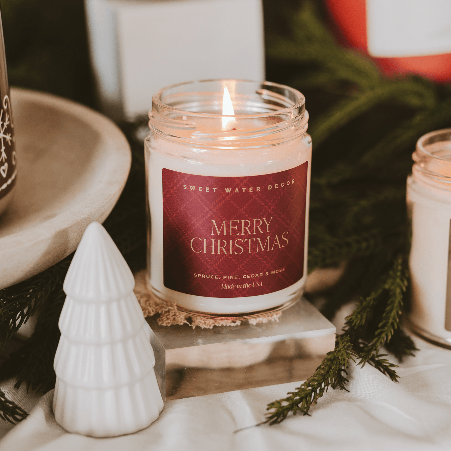 Merry Christmas Soy Candle | 9oz. Clear Jar (Christmas Tree)