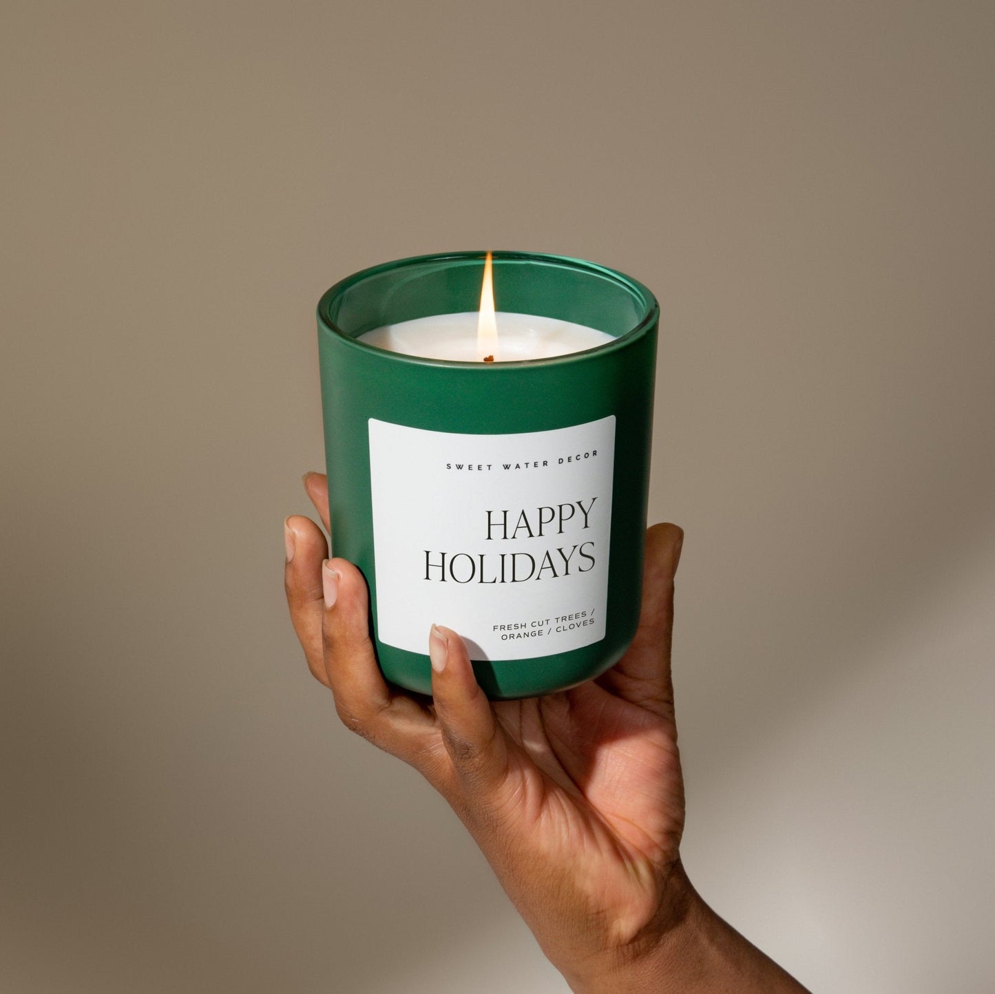 Happy Holidays Soy Candle - Green Matte Jar - 15 oz (Christmas)