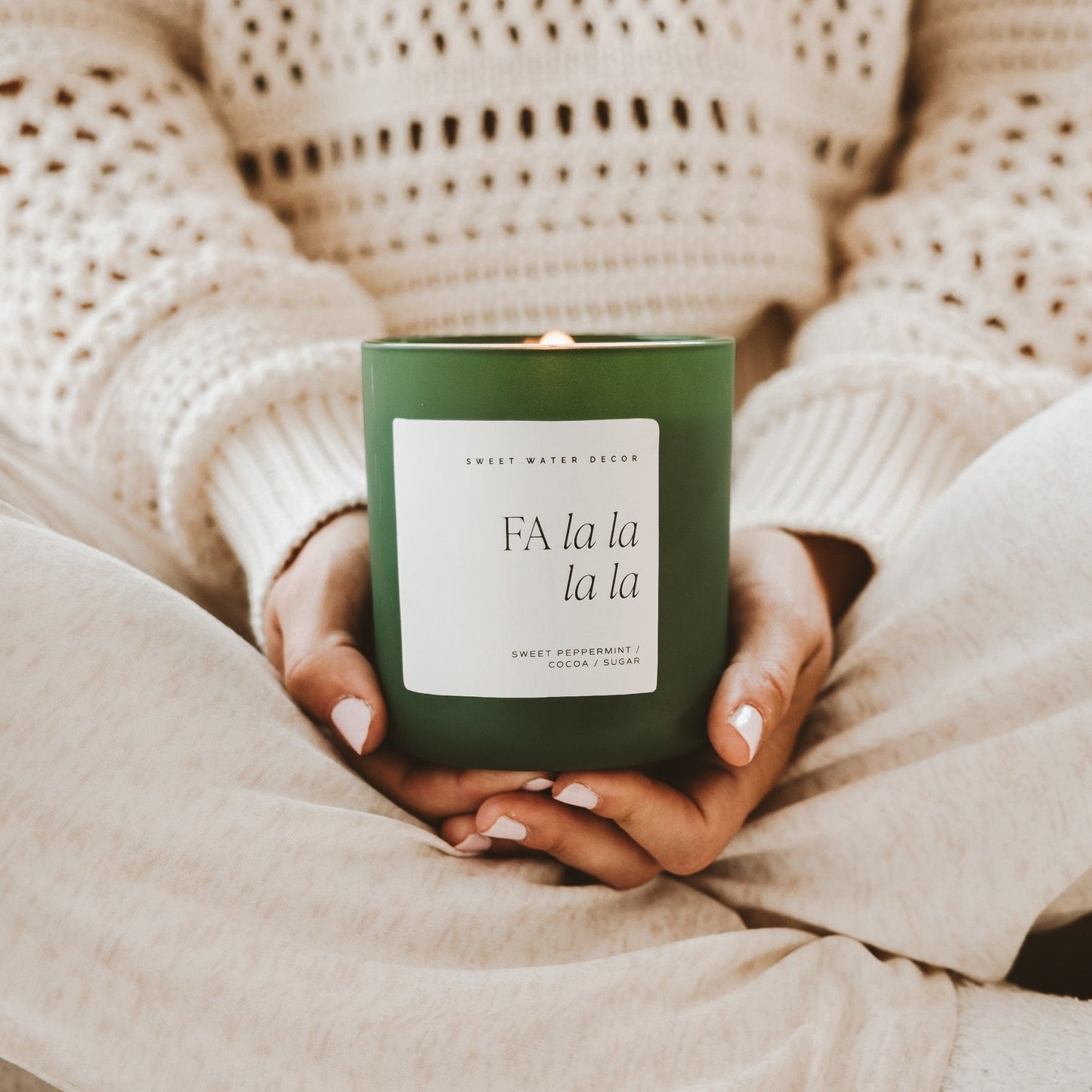 Fa La La La La Soy Candle - Green Matte Jar - 15 oz (Hot Cocoa and Peppermint)