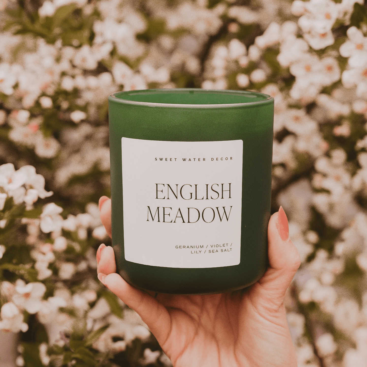 English Meadow Soy Candle - Green Matte Jar - 15 oz (Wildflowers and Salt)