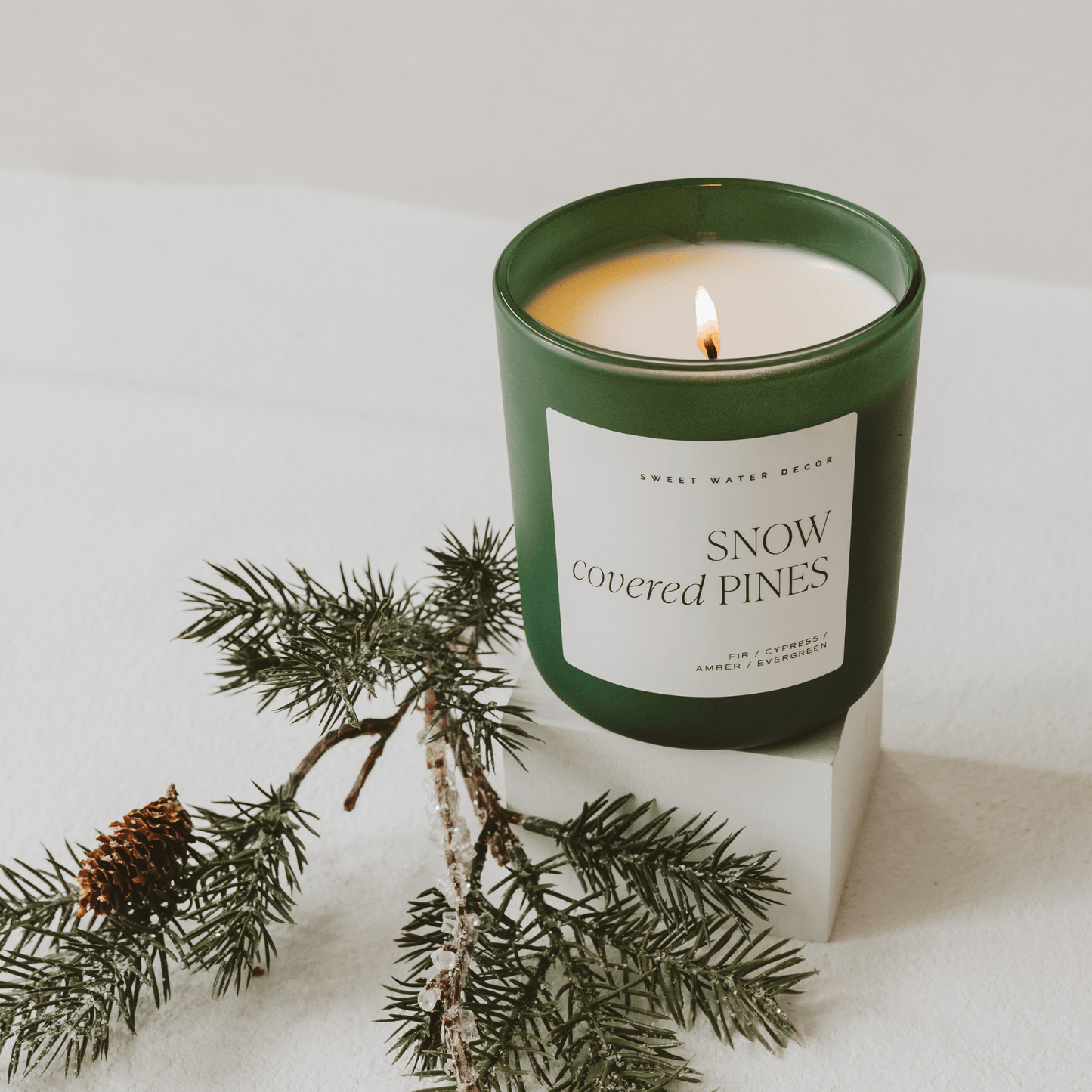 Snow Covered Pines Soy Candle - Green Matte Jar - 15 oz (Fraser Fir)