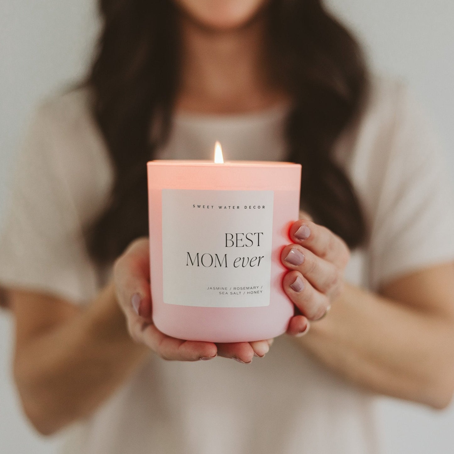 Best Mom Ever Soy Candle - Pink Matte Jar - 15 oz (Wildflowers and Salt)