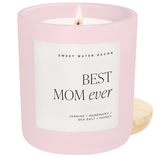 Best Mom Ever Soy Candle - Pink Matte Jar - 15 oz (Wildflowers and Salt)