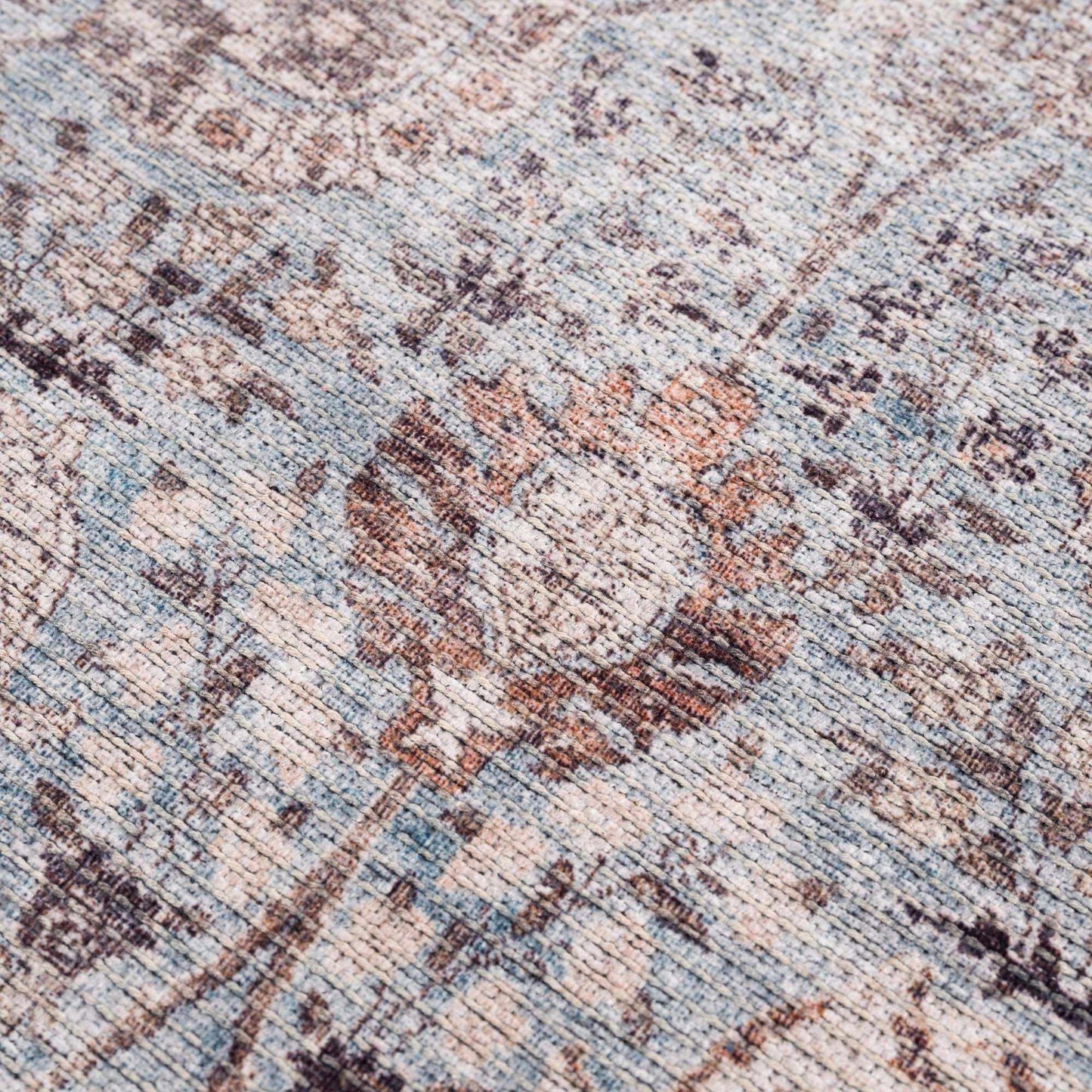 Brown Blue Dauis Vintage Washable Area Rug - Clearance