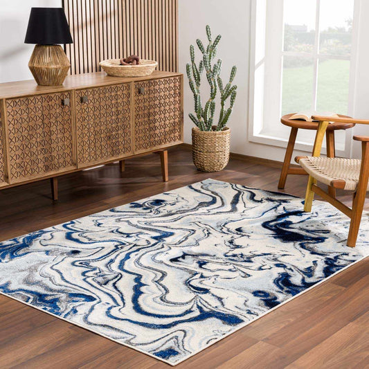 Glendon Cream Blue Marble Rug