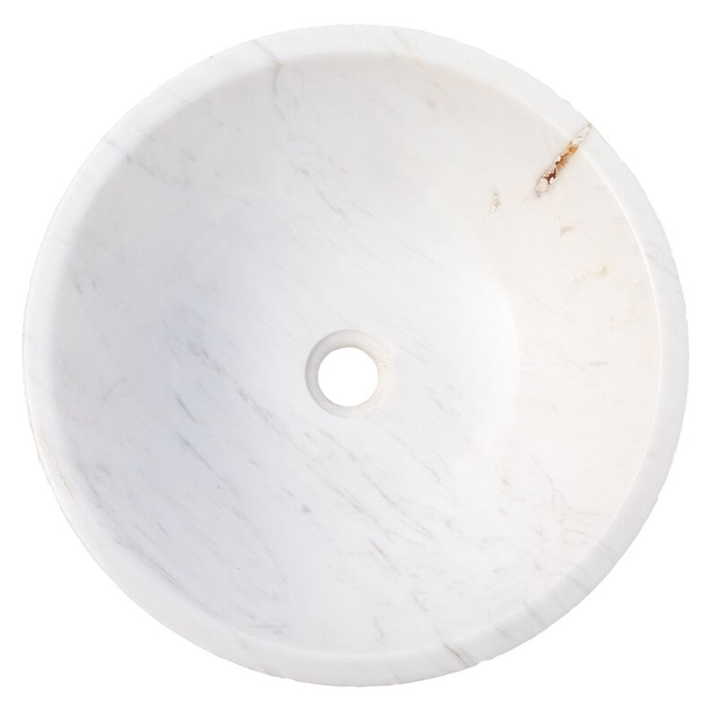 Calacatta White Marble Vessel Sink Bowl Polished Interior and Rough Exterior  (D)16" (H)5"