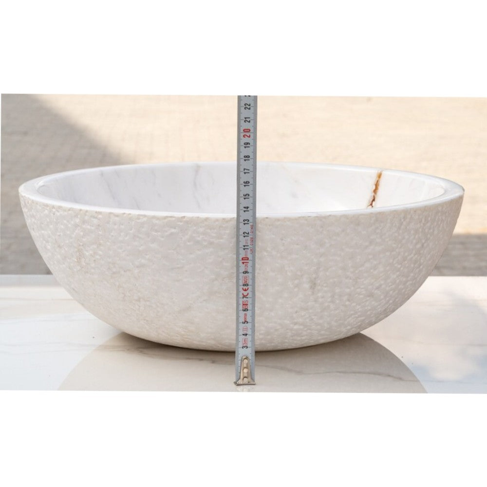 Calacatta White Marble Vessel Sink Bowl Polished Interior and Rough Exterior  (D)16" (H)5"