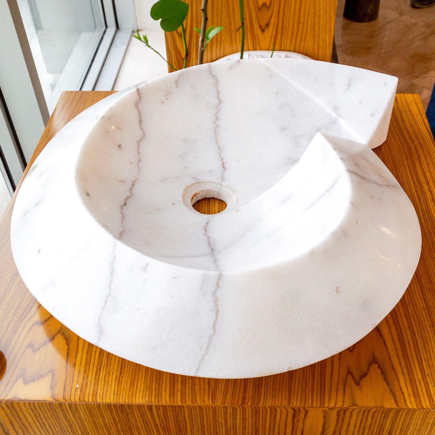 Carrara Marble Helix Shape Stone Sink Polished (W)20" (L)23" (H)4"