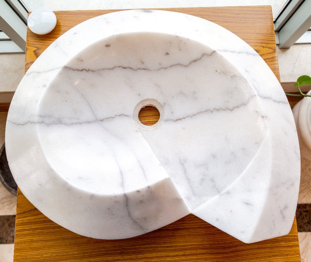 Carrara Marble Helix Shape Stone Sink Polished (W)20" (L)23" (H)4"