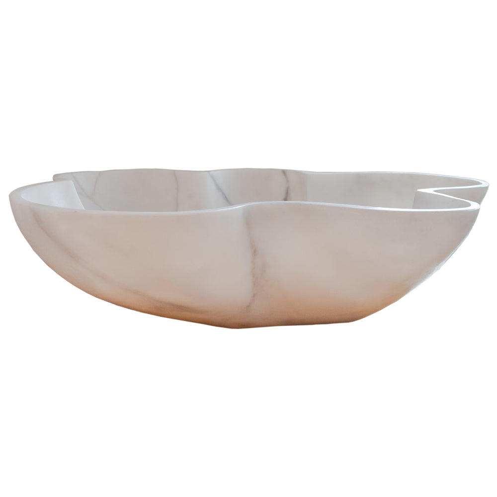 Natural Stone Carrara White Marble Above Counter Artistic Vessel Sink Polished (W)24.5" (L)18" (H)6"