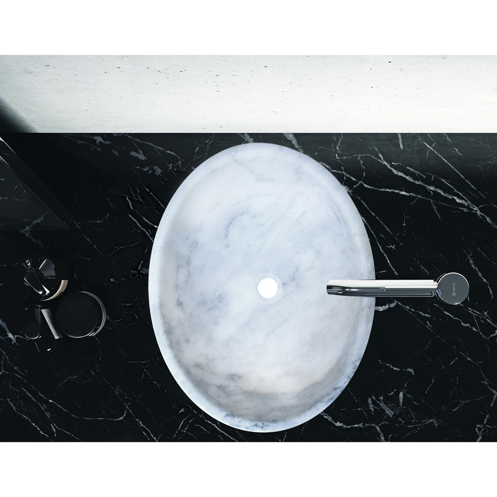 Carrara White Marble Natural Stone Oval Vessel Sink (W)16" (L)21" (H)6"