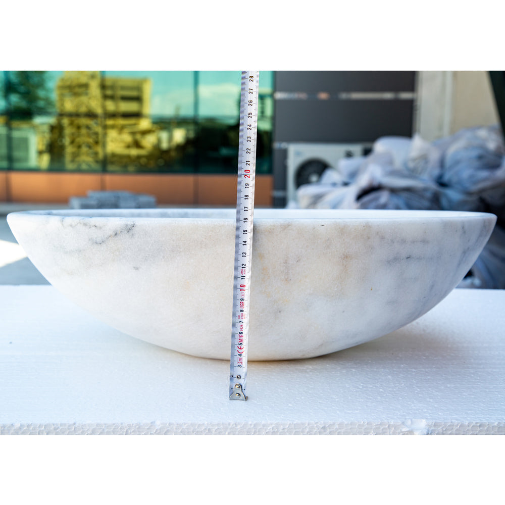 Carrara White Marble Natural Stone Oval Vessel Sink (W)16" (L)21" (H)6"