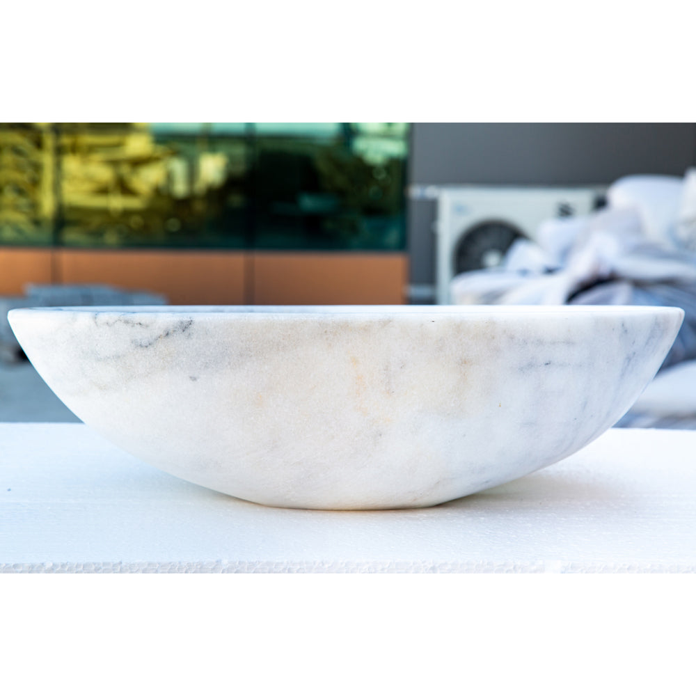 Carrara White Marble Natural Stone Oval Vessel Sink (W)16" (L)21" (H)6"