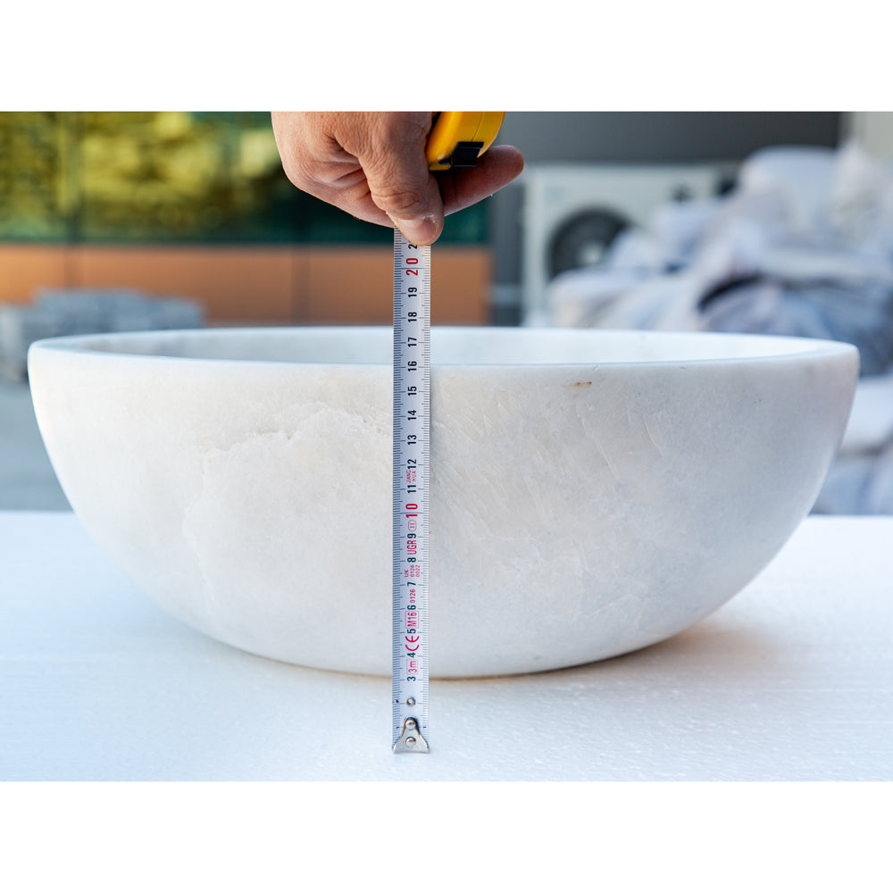 Carrara White Natural Stone Marble Vessel Sink  (D)16" (H)6"