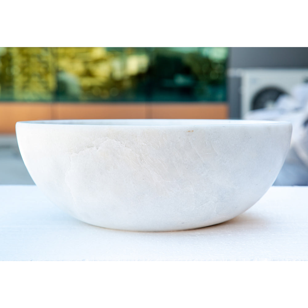 Carrara White Natural Stone Marble Vessel Sink  (D)16" (H)6"