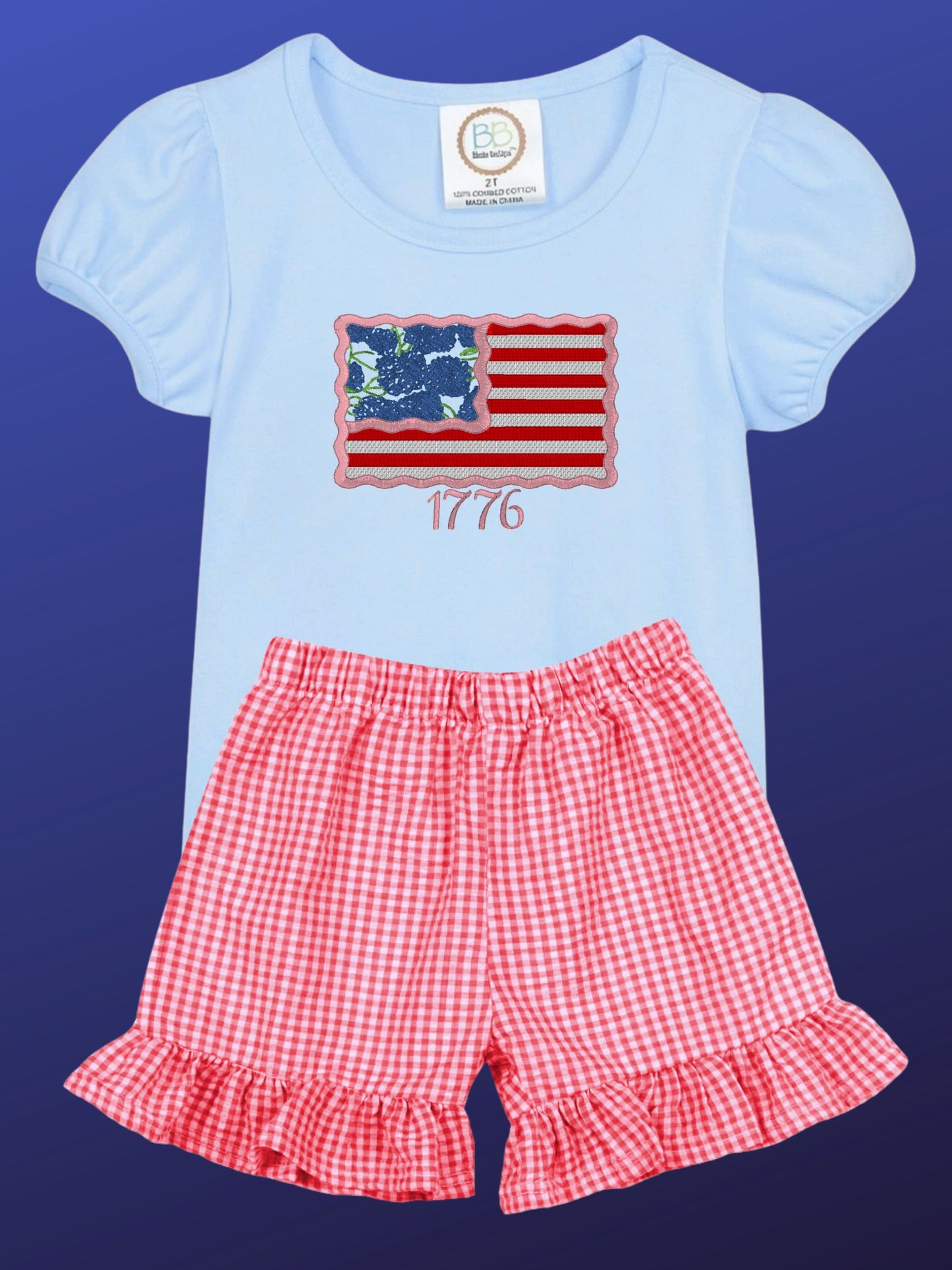 Embroidered Red, White & Blue Hydrangea Top (Shorts available)