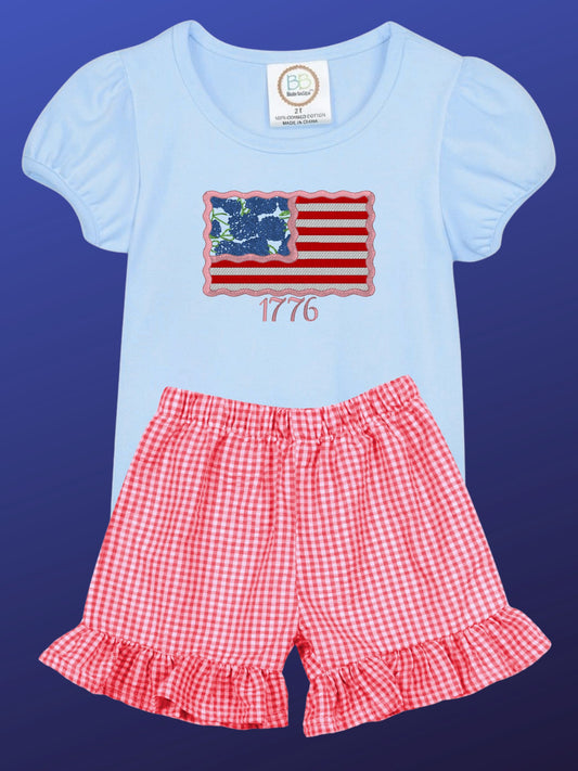 Embroidered Red, White & Blue Hydrangea Top (Shorts available)