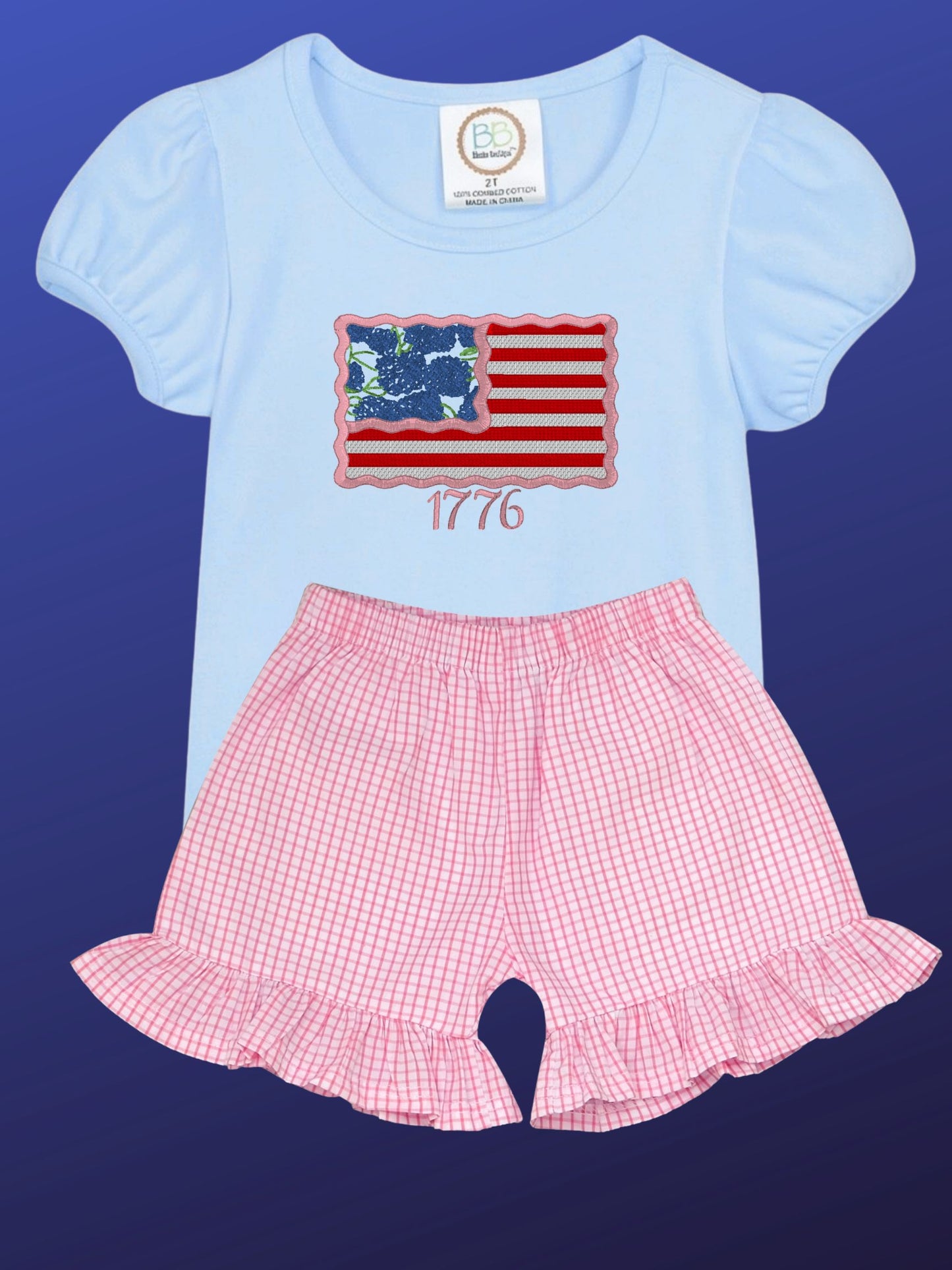 Embroidered Red, White & Blue Hydrangea Top (Shorts available)