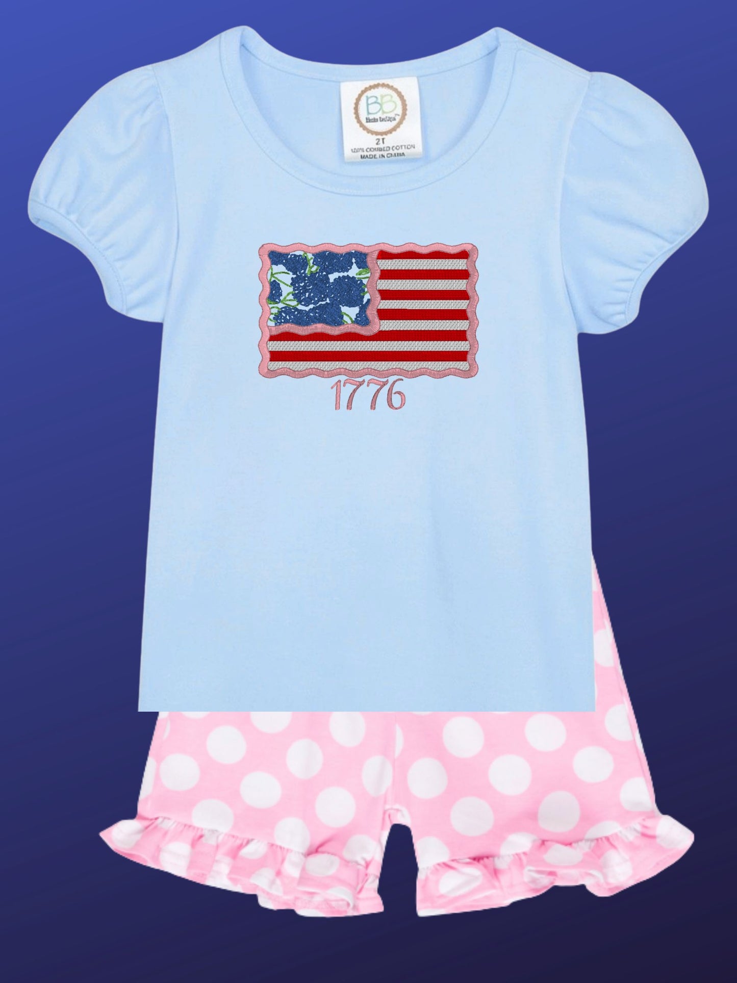 Embroidered Red, White & Blue Hydrangea Top (Shorts available)