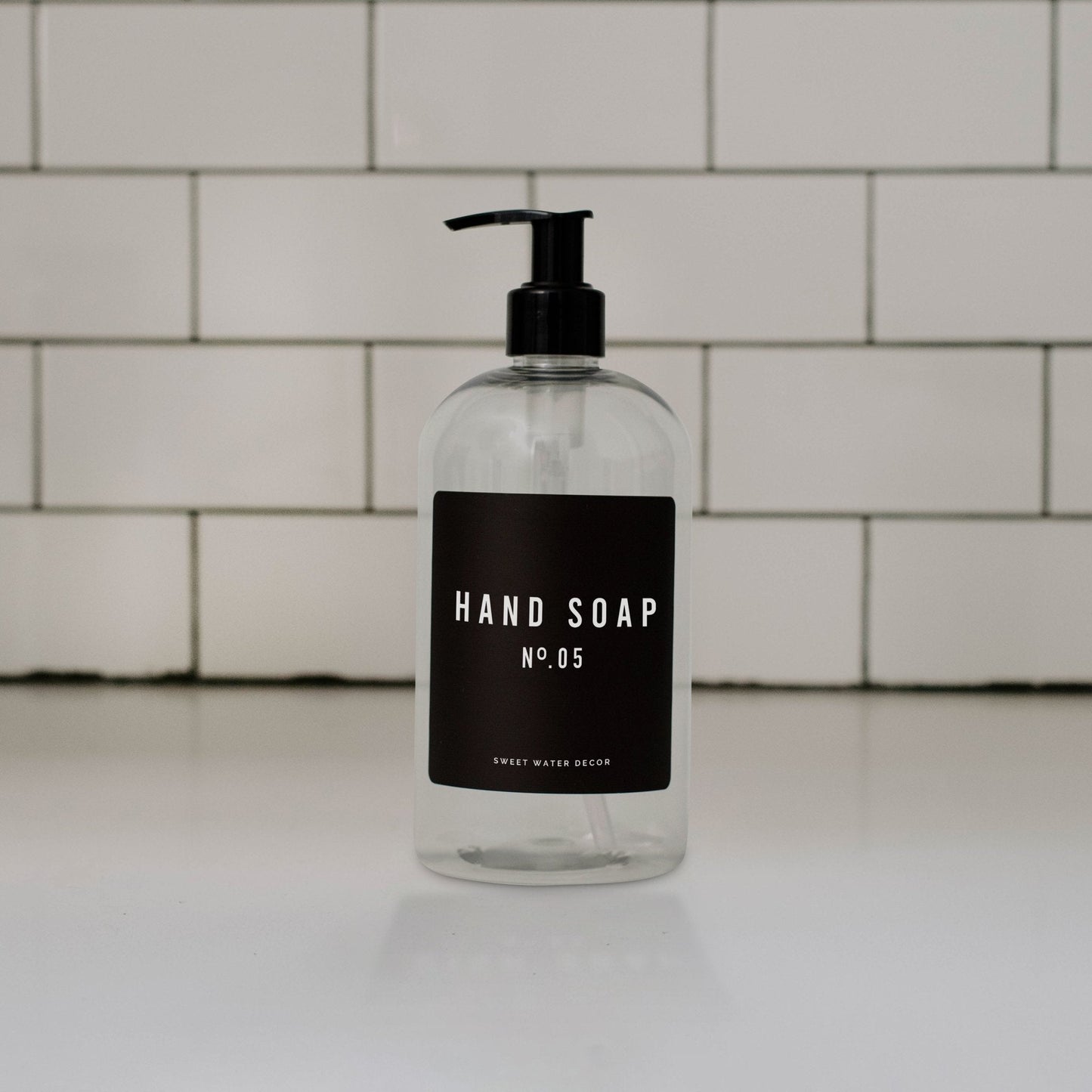 16oz Clear Plastic Hand Soap Dispenser - Black Label