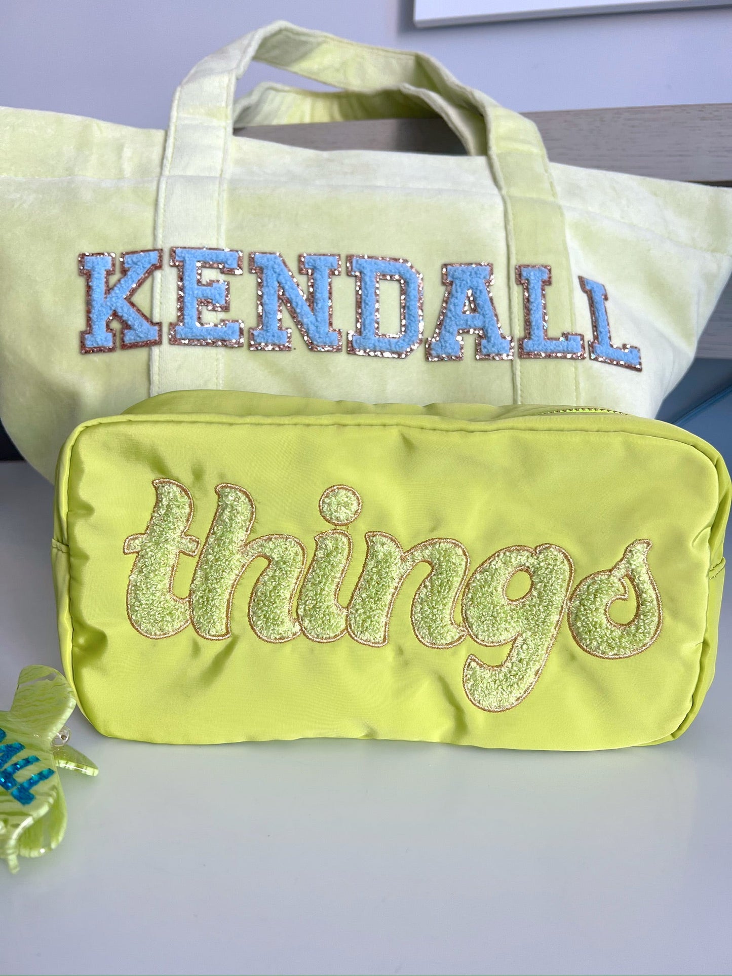 Things - Embroidered Large Bag - Lime Green