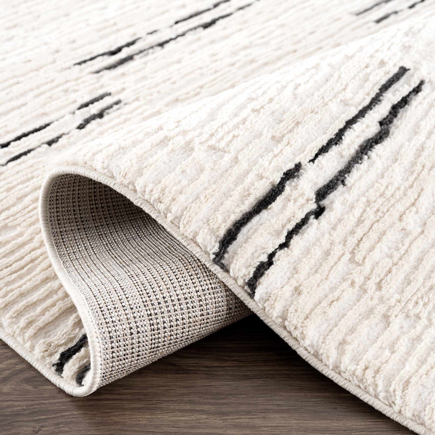 Riad Black Striped White Area Rug with tassels